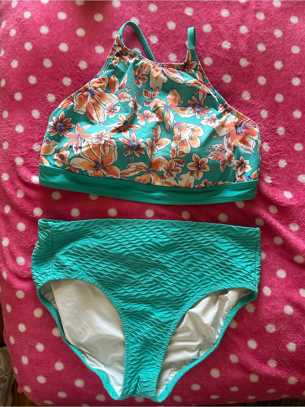 Lands end Teal Floral Tankini Swim Set